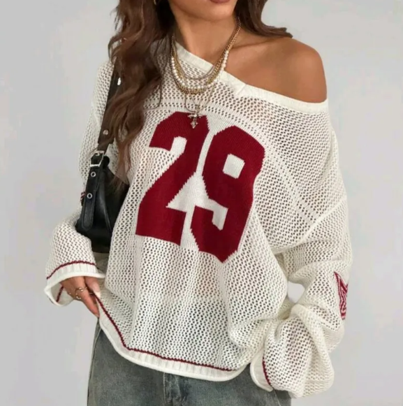 Women's Knitted Striped Digital Print Blouse