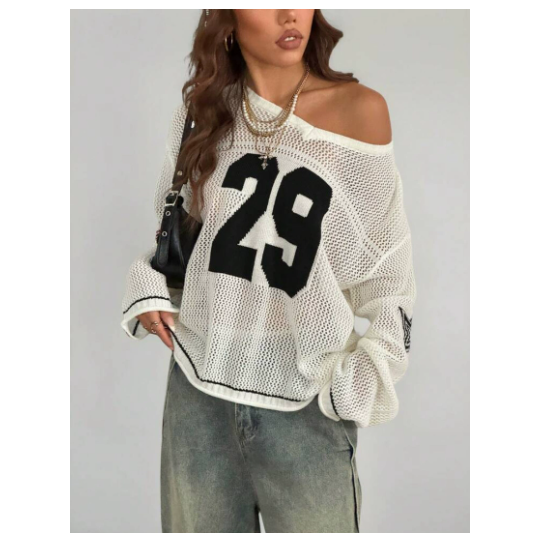 Women's Knitted Striped Digital Print Blouse