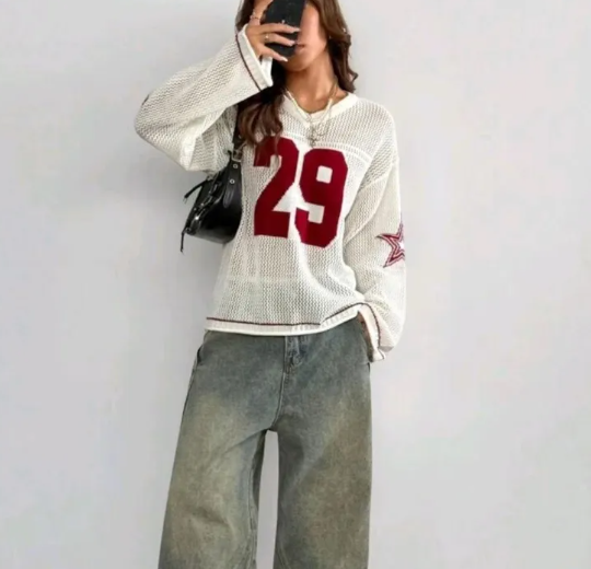 Women's Knitted Striped Digital Print Blouse