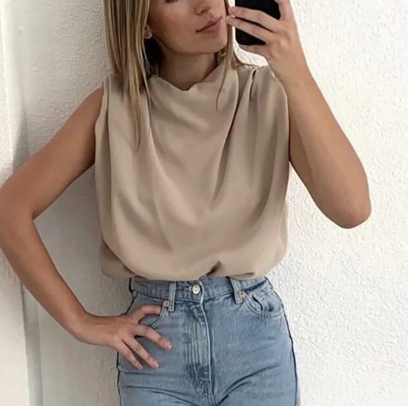 Women's Casual Sleeveless Solid Color Blouse